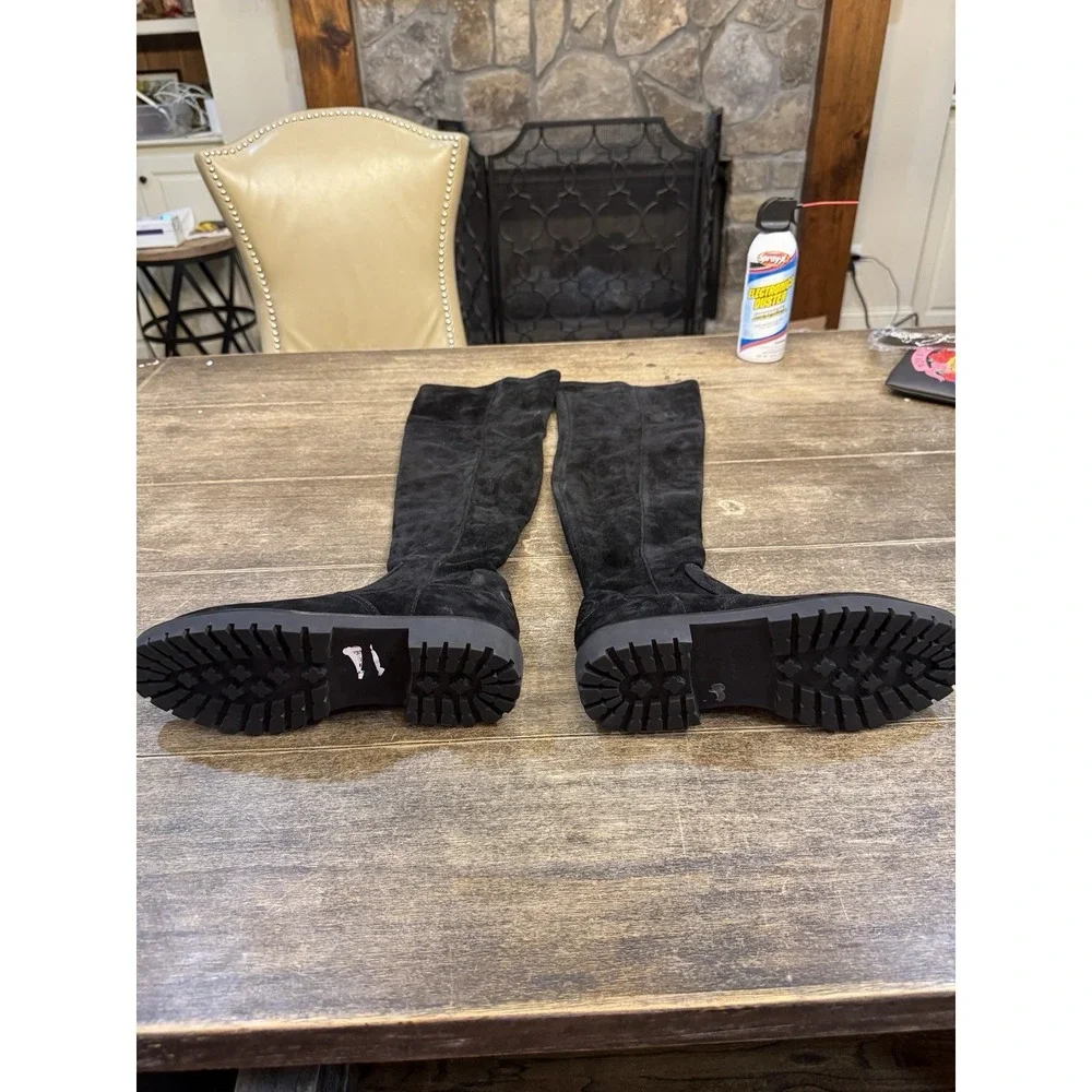 Tory Burch Black Suede Logo Miller Over the Knee Tall Logo Boot Shoes Size 7.5